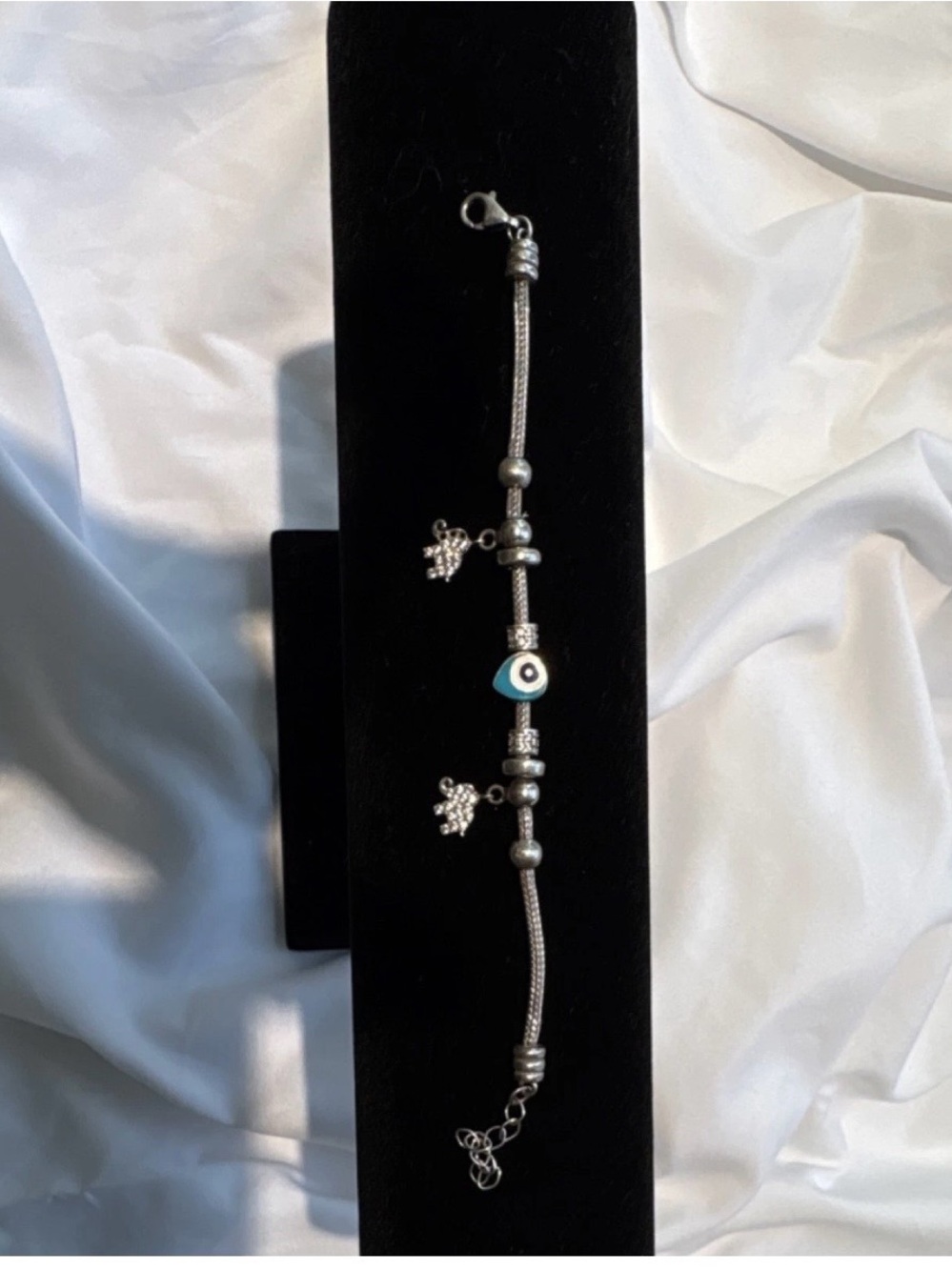 Sterling Silver 925- Child Evil Eye Charm Bracelet with Blue Accent